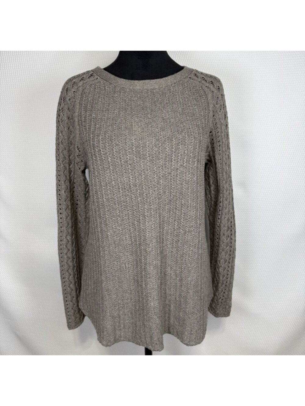 Ann Taylor LOFT Ribbed Knit Sweater Sz Medium Cotton Blend Raglan Sleeves Taupe